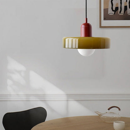 Hanglamp Retro met Schijfvormige Glazen Kap en Verstelbare Hoogte