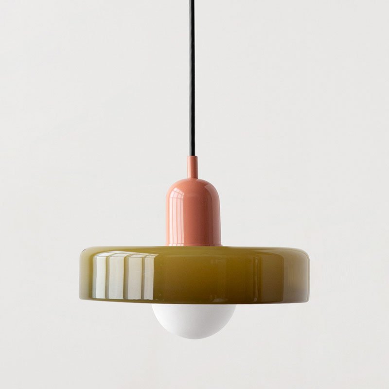 Hanglamp Retro met Schijfvormige Glazen Kap en Verstelbare Hoogte