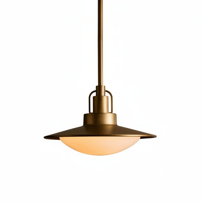 Hanglamp Retro met Schijfvormige Kap en Opaalglzen Bol