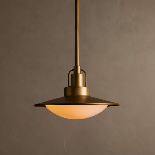 Hanglamp Retro met Schijfvormige Kap en Opaalglzen Bol