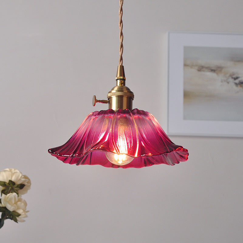 Hanglamp Retro Vintage met Glazen Bloemkap en Messing Fitting