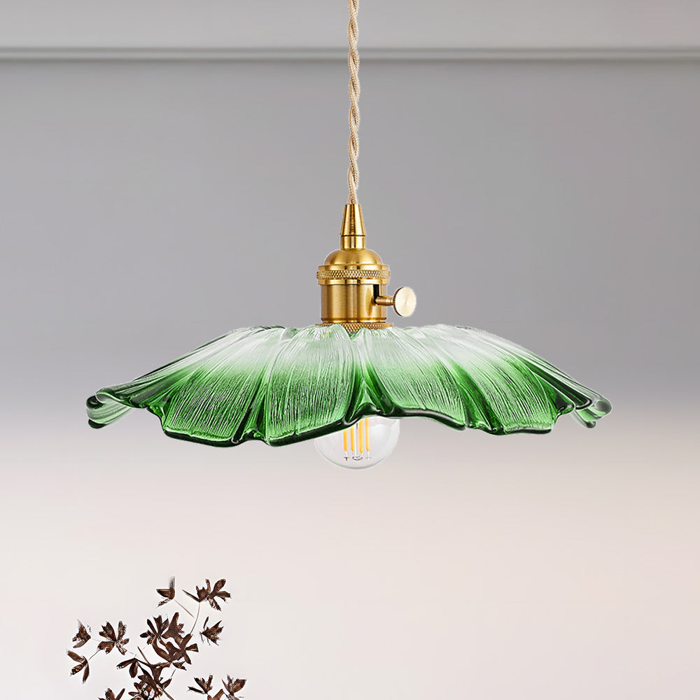 Hanglamp Retro Vintage met Glazen Bloemkap en Messing Fitting