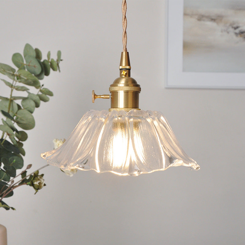 Hanglamp Retro Vintage met Glazen Bloemkap en Messing Fitting