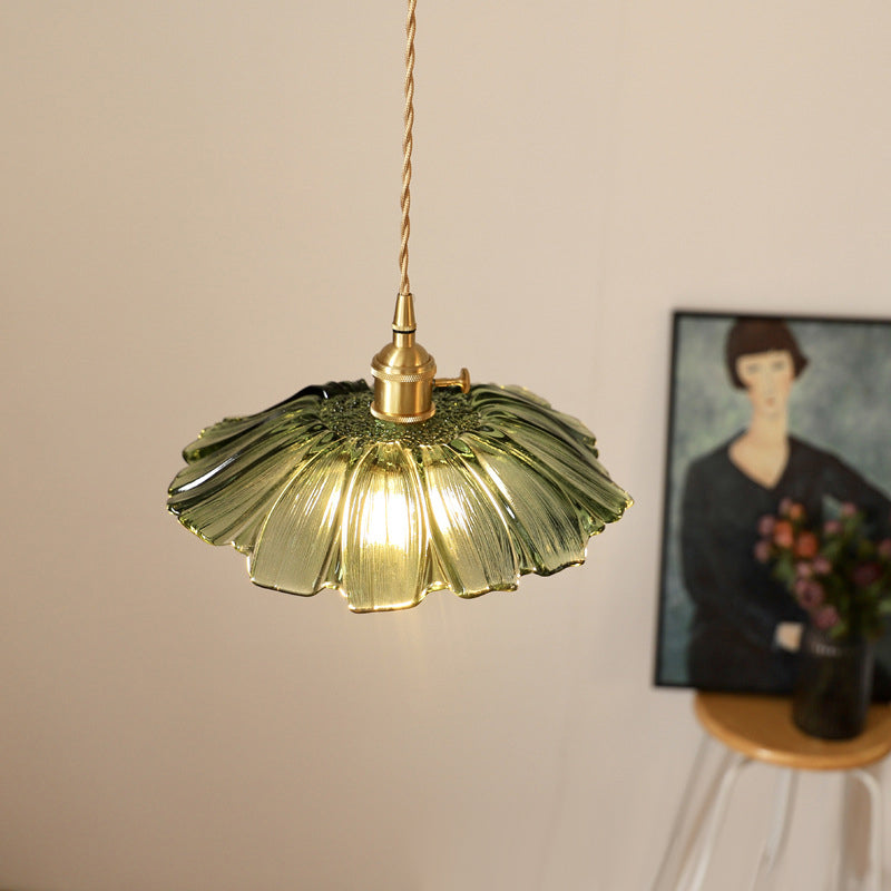 Hanglamp Retro Vintage met Glazen Bloemkap en Messing Fitting