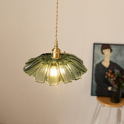 Hanglamp Retro Vintage met Glazen Bloemkap en Messing Fitting
