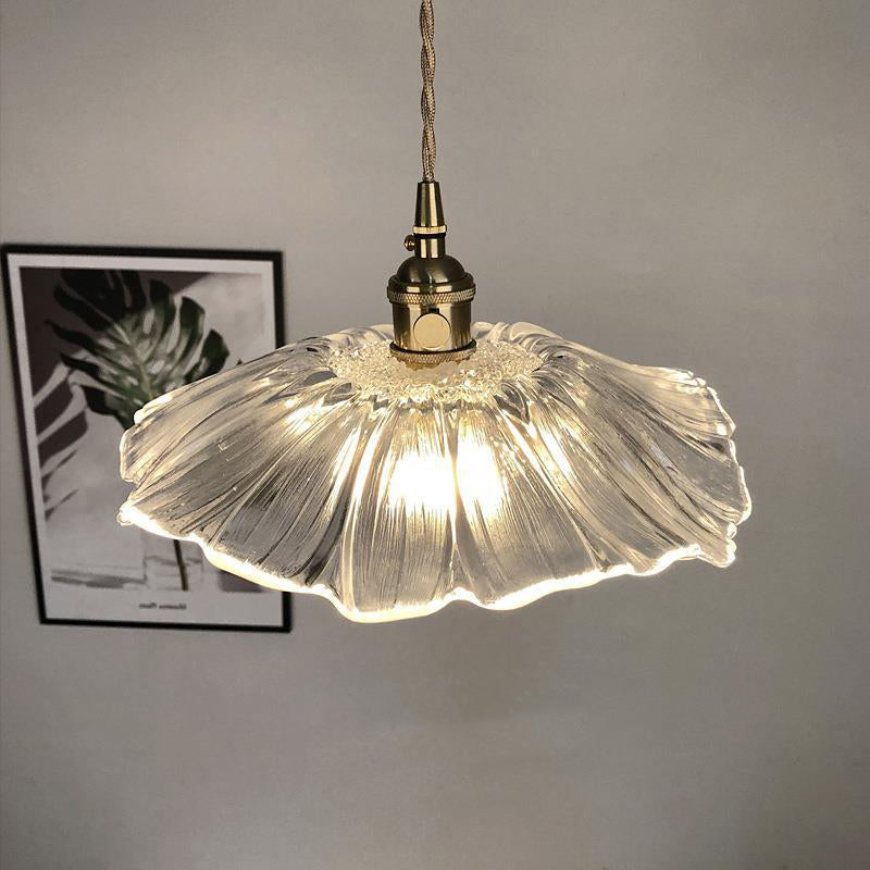 Hanglamp Retro Vintage met Glazen Bloemkap en Messing Fitting