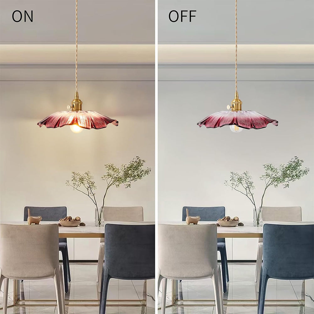 Hanglamp Retro Vintage met Glazen Bloemkap en Messing Fitting