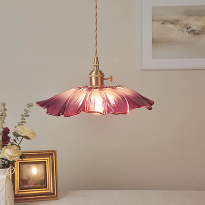 Hanglamp Retro Vintage met Glazen Bloemkap en Messing Fitting
