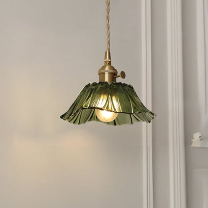 Hanglamp Retro Vintage met Glazen Bloemkap en Messing Fitting