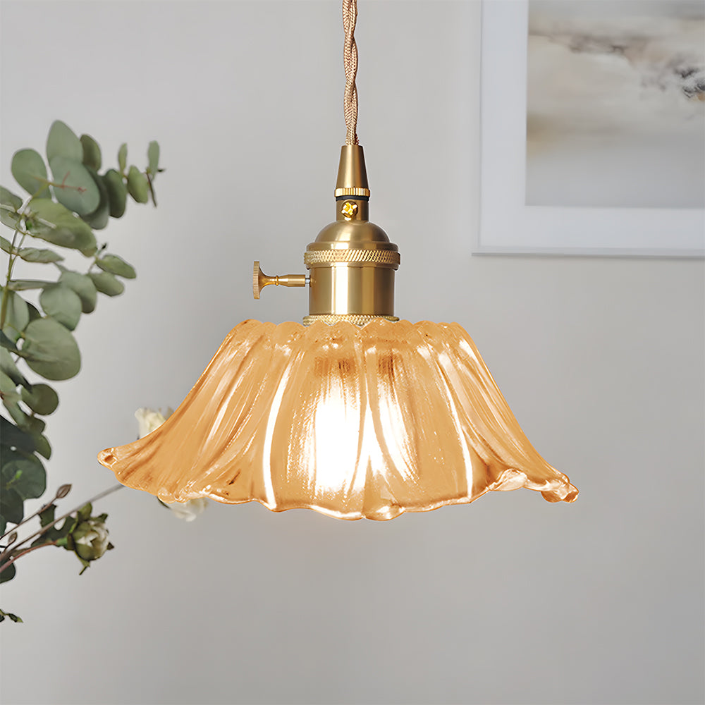 Hanglamp Retro Vintage met Glazen Bloemkap en Messing Fitting