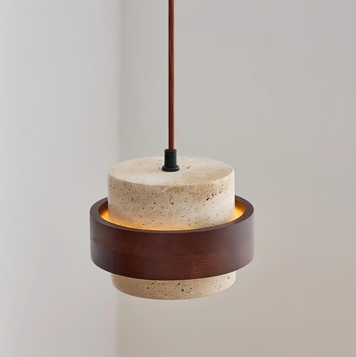 Hanglamp Rustiek met Travertijn Kap en Houten Ring