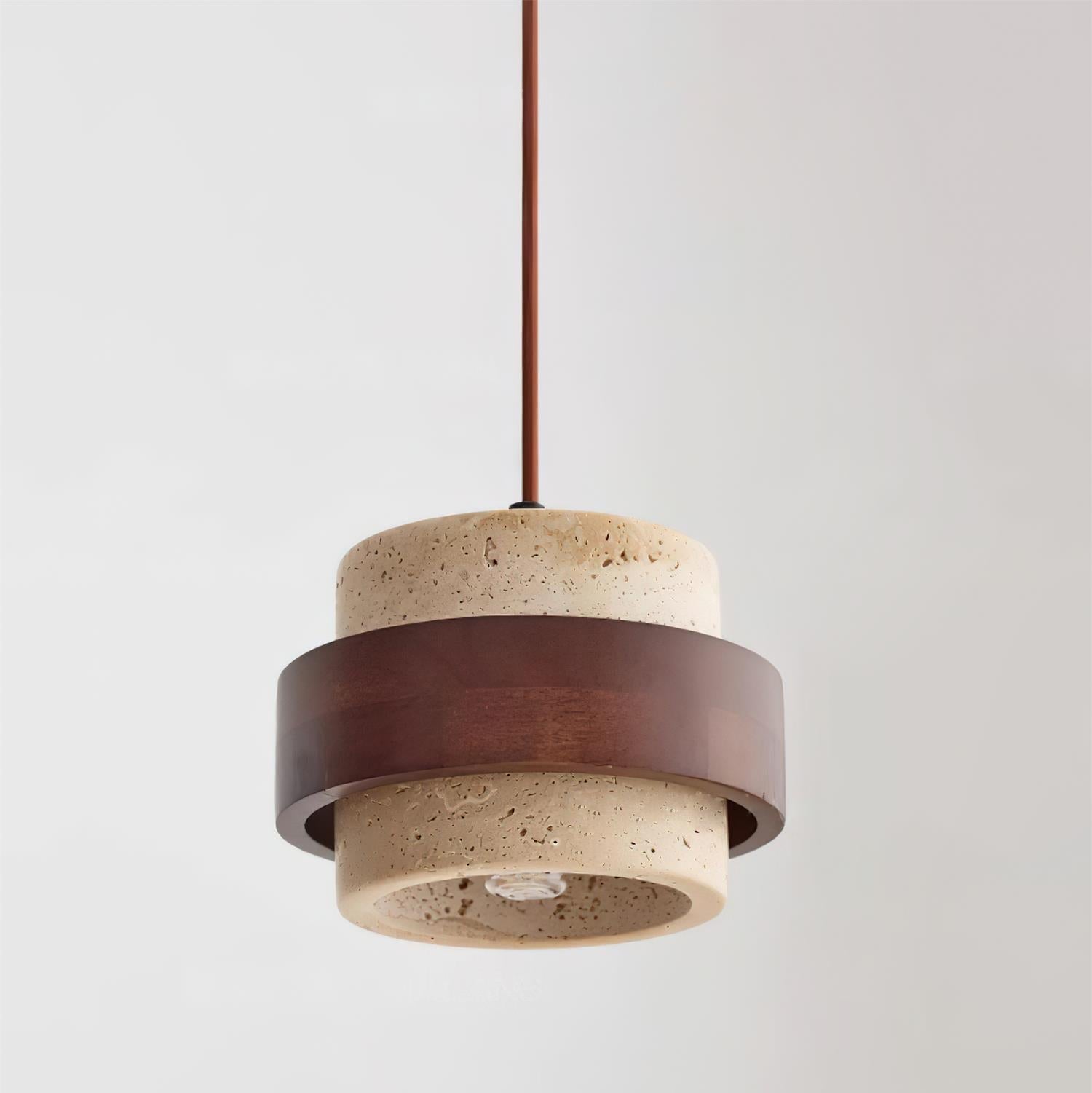 Hanglamp Rustiek met Travertijn Kap en Houten Ring