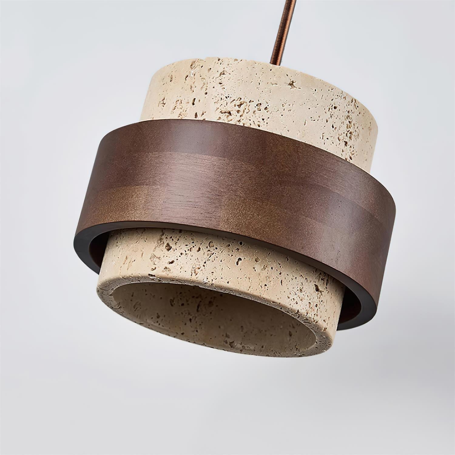 Hanglamp Rustiek met Travertijn Kap en Houten Ring