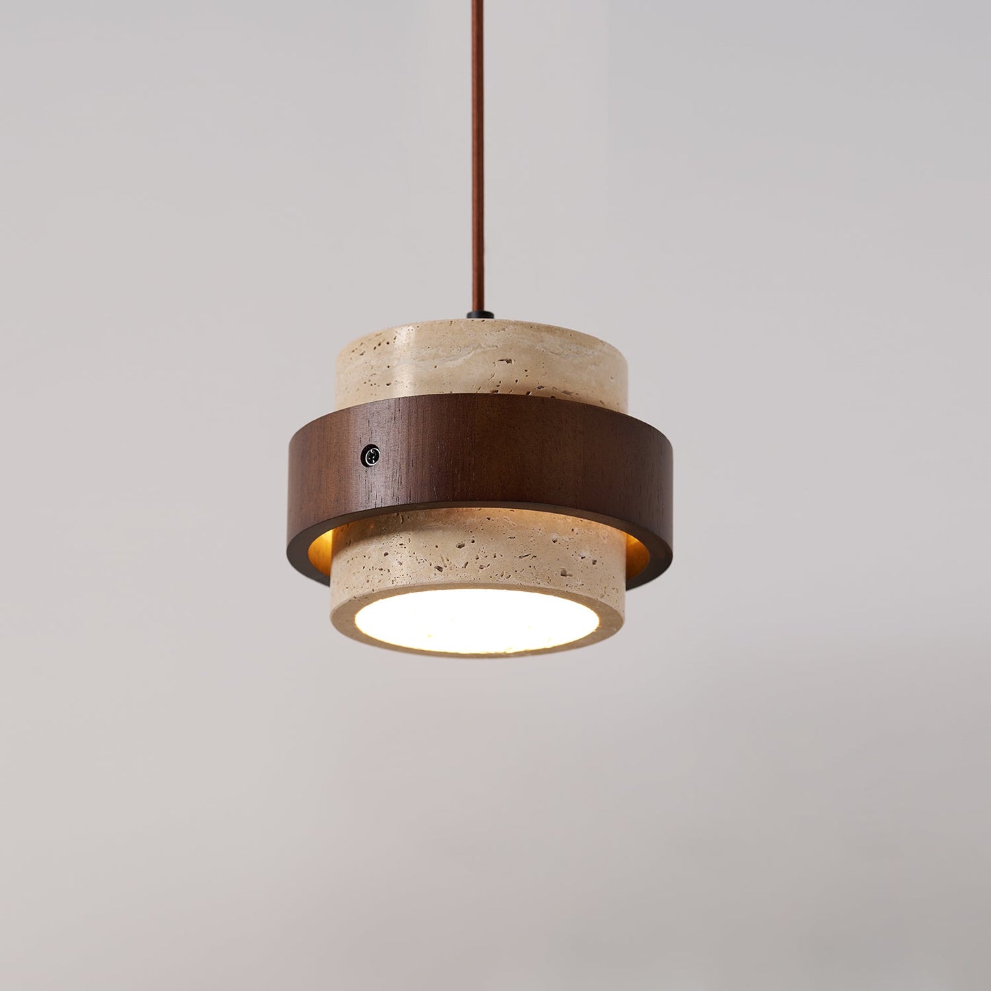 Hanglamp Rustiek met Travertijn Kap en Houten Ring