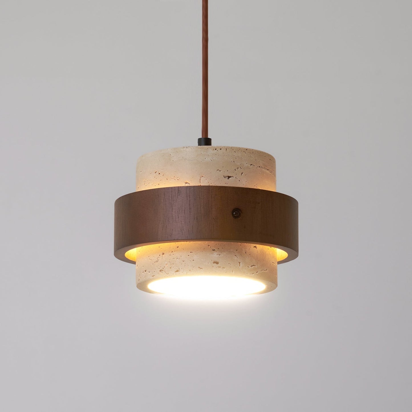 Hanglamp Rustiek met Travertijn Kap en Houten Ring ##POS:32##