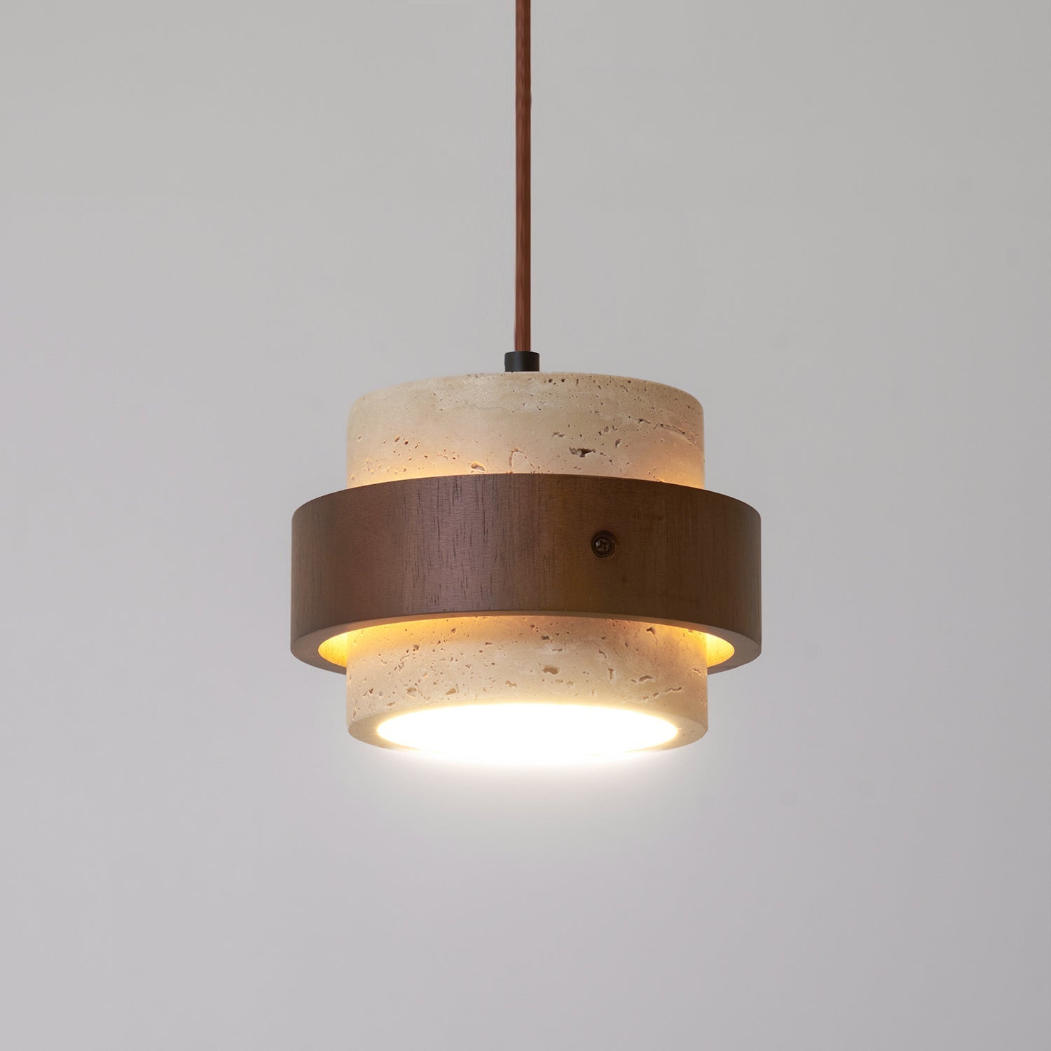 Hanglamp Rustiek met Travertijn Kap en Houten Ring ##POS:32##