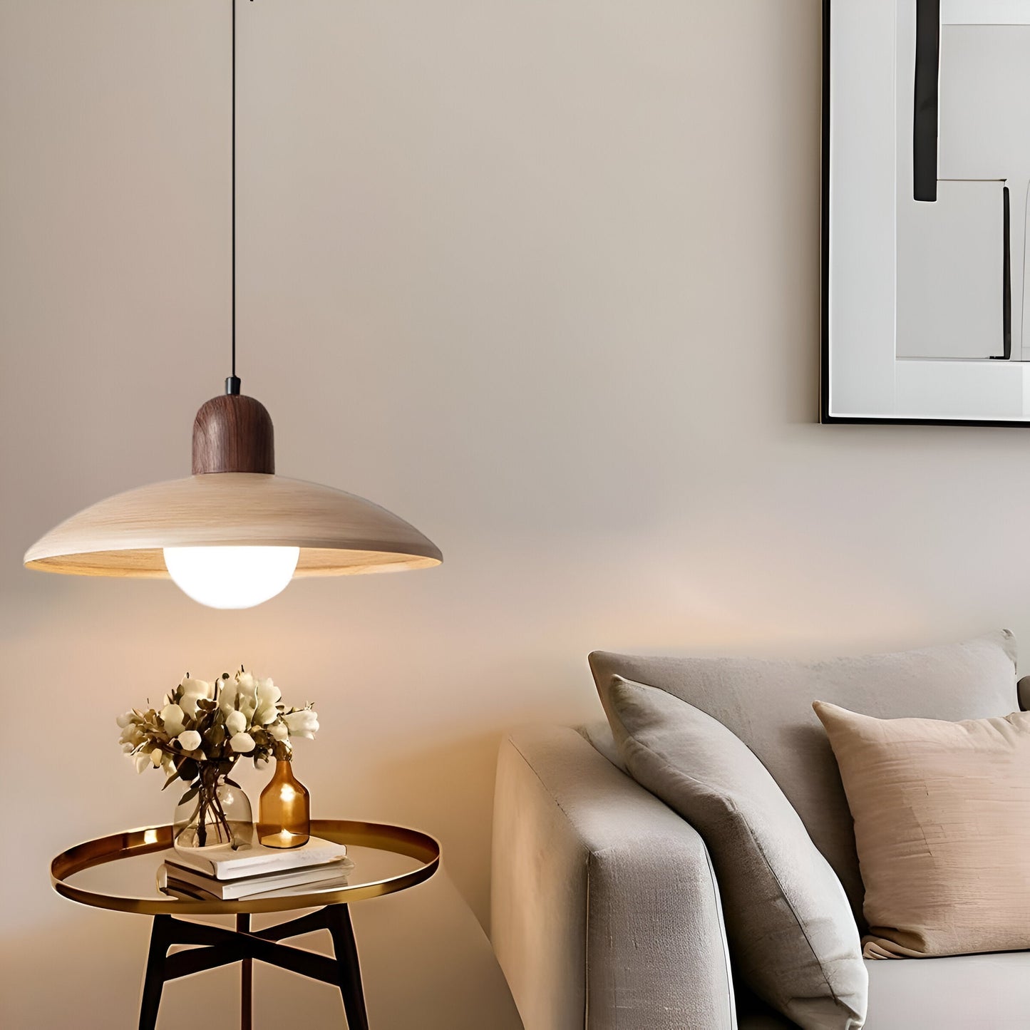 Hanglamp Scandinavisch met Brede Ronde Kap en Glazen Bol