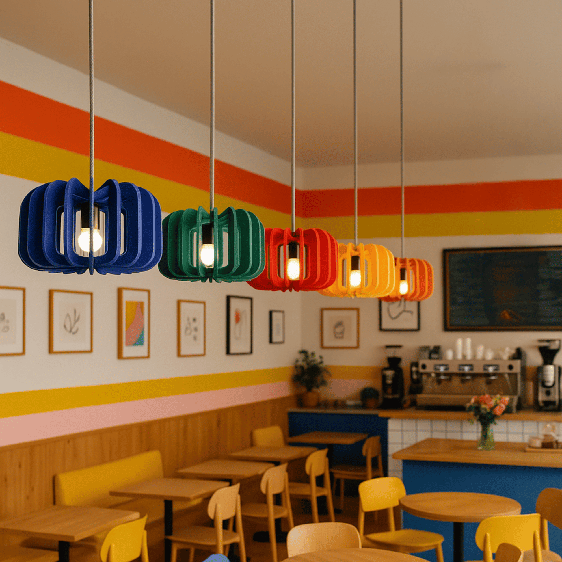 Hanglamp Scandinavisch met Gelameleerde Kap en Akoestisch Viltpaneel
