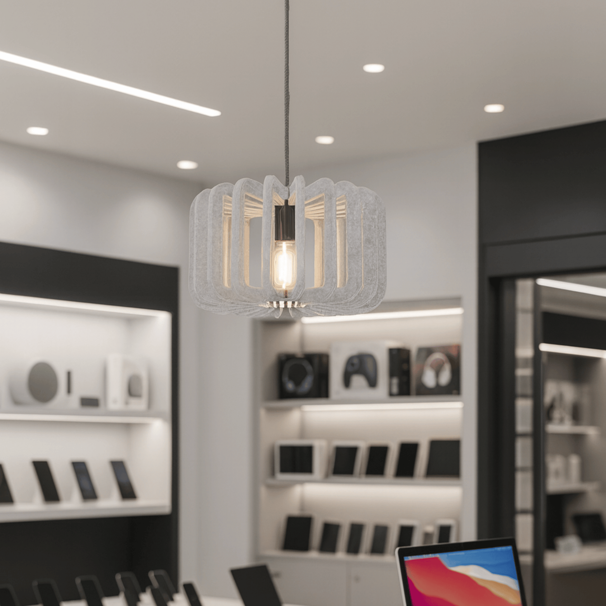 Hanglamp Scandinavisch met Gelameleerde Kap en Akoestisch Viltpaneel