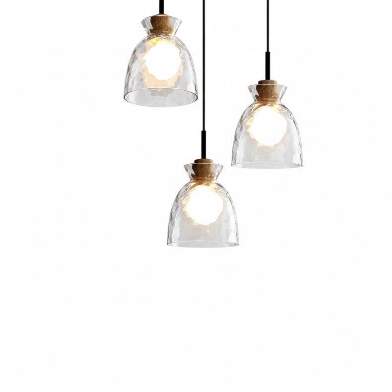 Hanglamp Scandinavisch met Geribbeld Glas en Houten Fitting