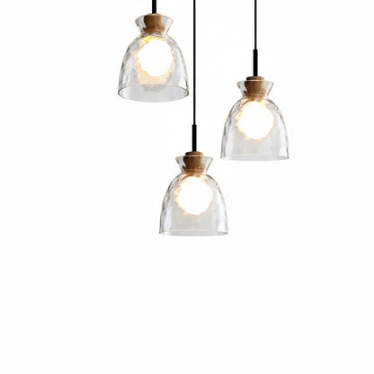 Hanglamp Scandinavisch met Geribbeld Glas en Houten Fitting