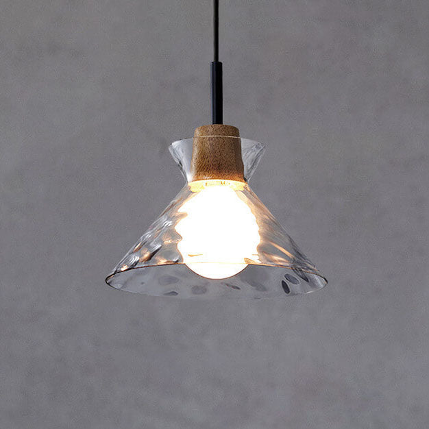 Hanglamp Scandinavisch met Geribbeld Glas en Houten Fitting