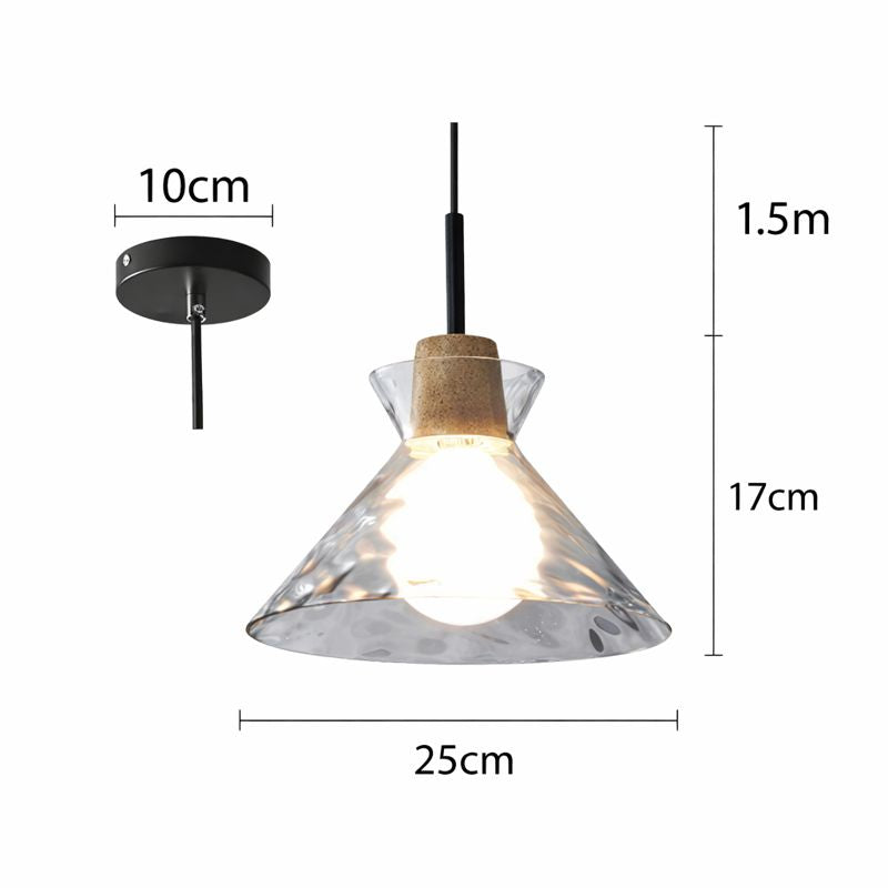 Hanglamp Scandinavisch met Geribbeld Glas en Houten Fitting