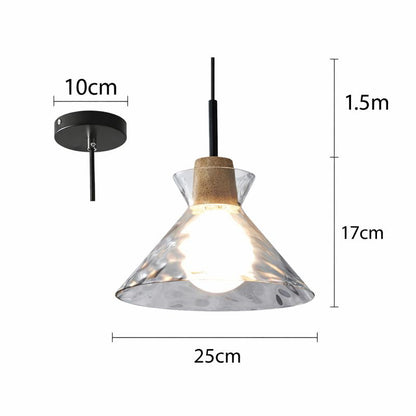 Hanglamp Scandinavisch met Geribbeld Glas en Houten Fitting
