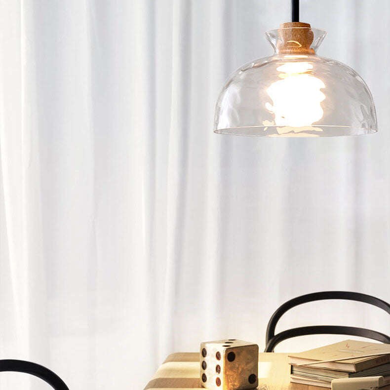 Hanglamp Scandinavisch met Geribbeld Glas en Houten Fitting