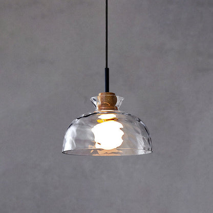 Hanglamp Scandinavisch met Geribbeld Glas en Houten Fitting