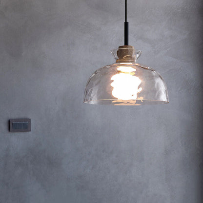 Hanglamp Scandinavisch met Geribbeld Glas en Houten Fitting