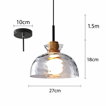 Hanglamp Scandinavisch met Geribbeld Glas en Houten Fitting