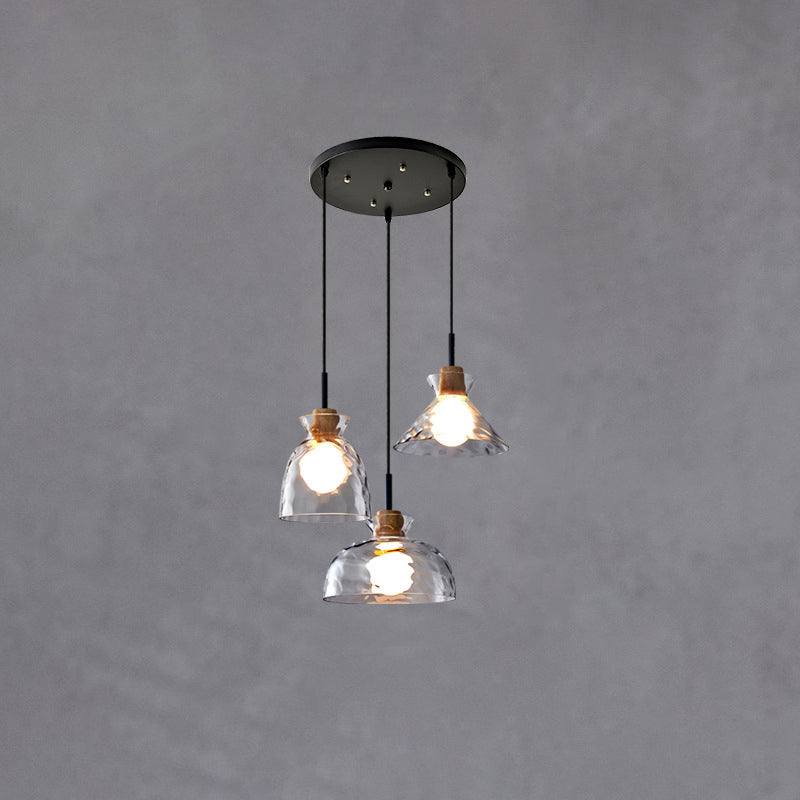 Hanglamp Scandinavisch met Geribbeld Glas en Houten Fitting