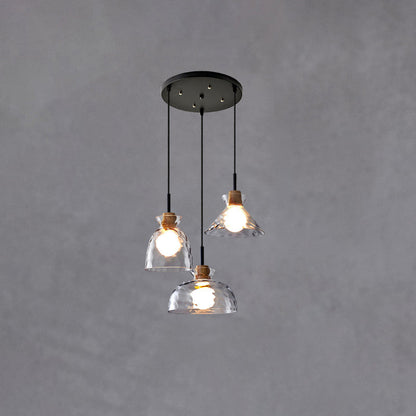 Hanglamp Scandinavisch met Geribbeld Glas en Houten Fitting