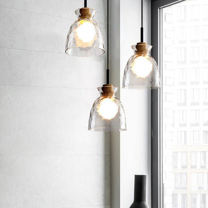 Hanglamp Scandinavisch met Geribbeld Glas en Houten Fitting