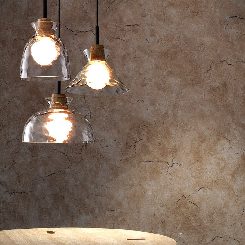 Hanglamp Scandinavisch met Geribbeld Glas en Houten Fitting