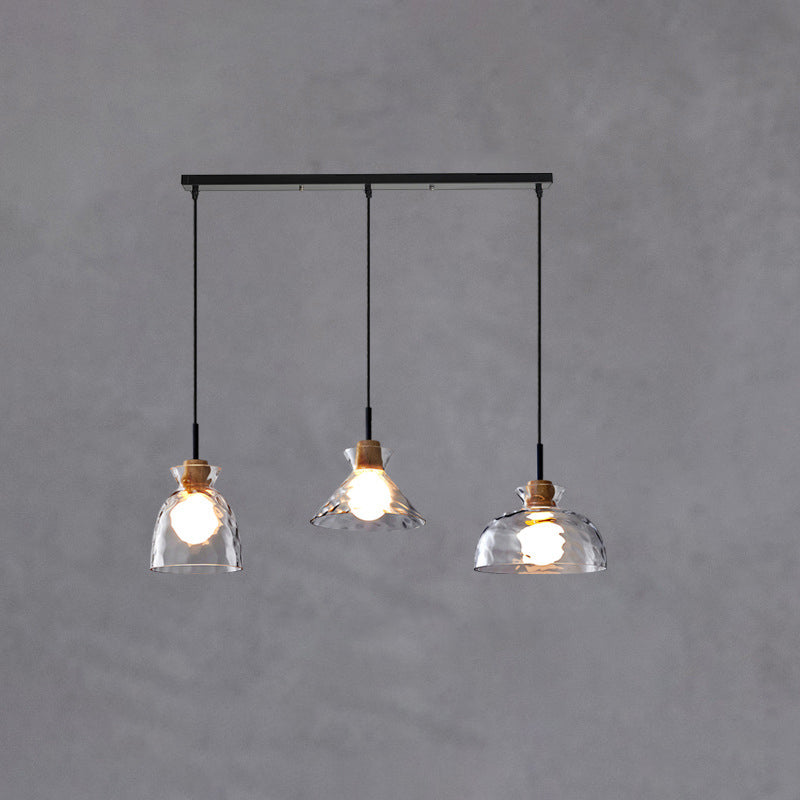 Hanglamp Scandinavisch met Geribbeld Glas en Houten Fitting