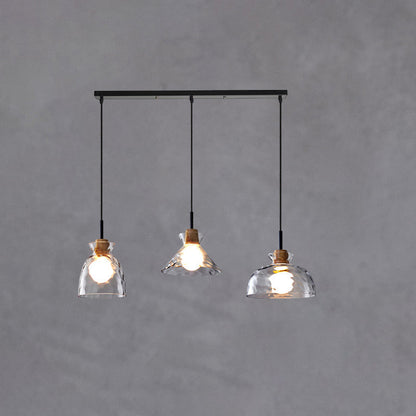 Hanglamp Scandinavisch met Geribbeld Glas en Houten Fitting