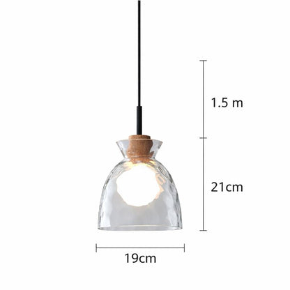 Hanglamp Scandinavisch met Geribbeld Glas en Houten Fitting