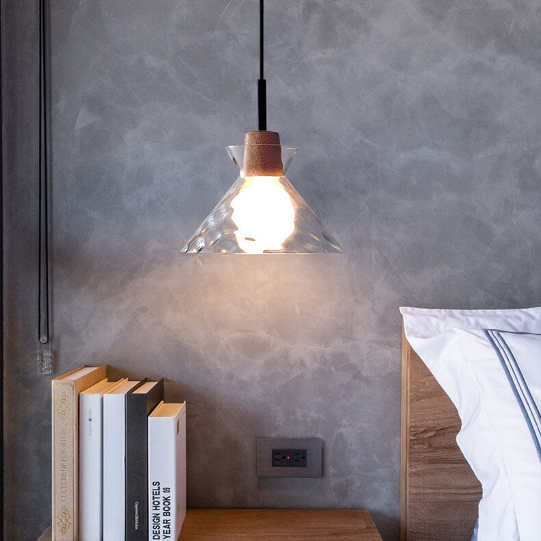 Hanglamp Scandinavisch met Geribbeld Glas en Houten Fitting