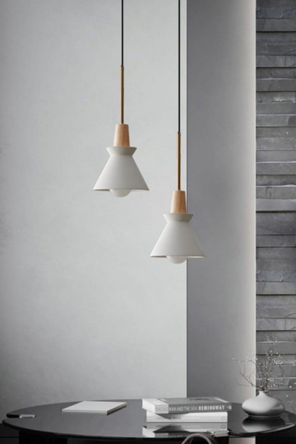 Hanglamp Scandinavisch met Houten Detail en Conische Kap
