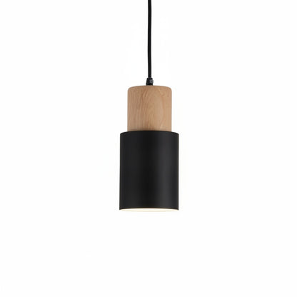 Hanglamp Scandinavisch met Houten Fitting en Cilindervormige Metalen Kap
