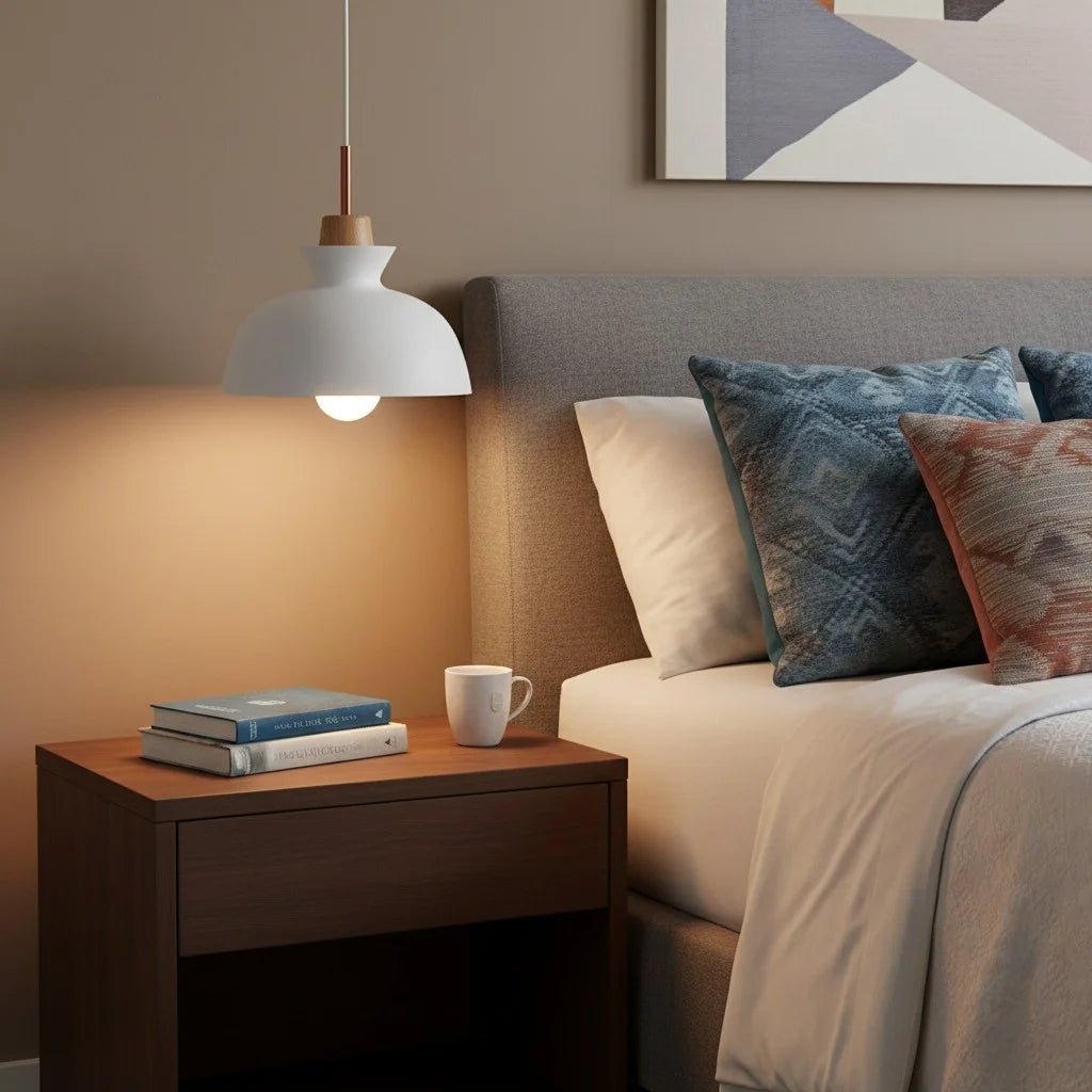 Hanglamp Scandinavisch met Houten Fitting en Metalen Kap