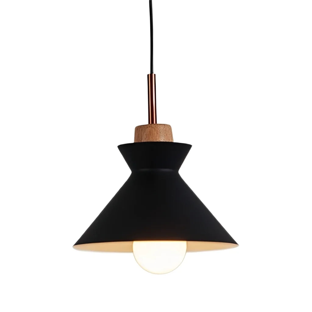 Hanglamp Scandinavisch met Houten Fitting en Metalen Kap