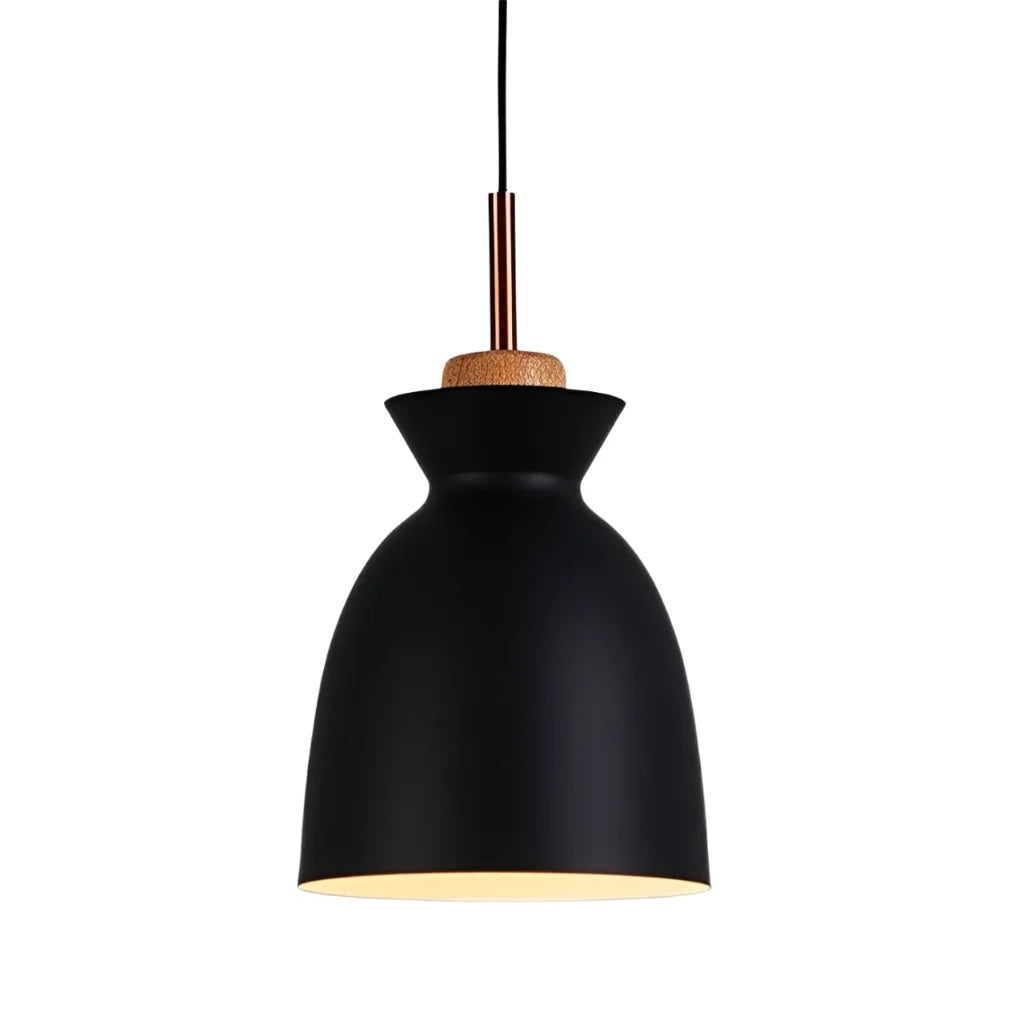 Hanglamp Scandinavisch met Houten Fitting en Metalen Kap