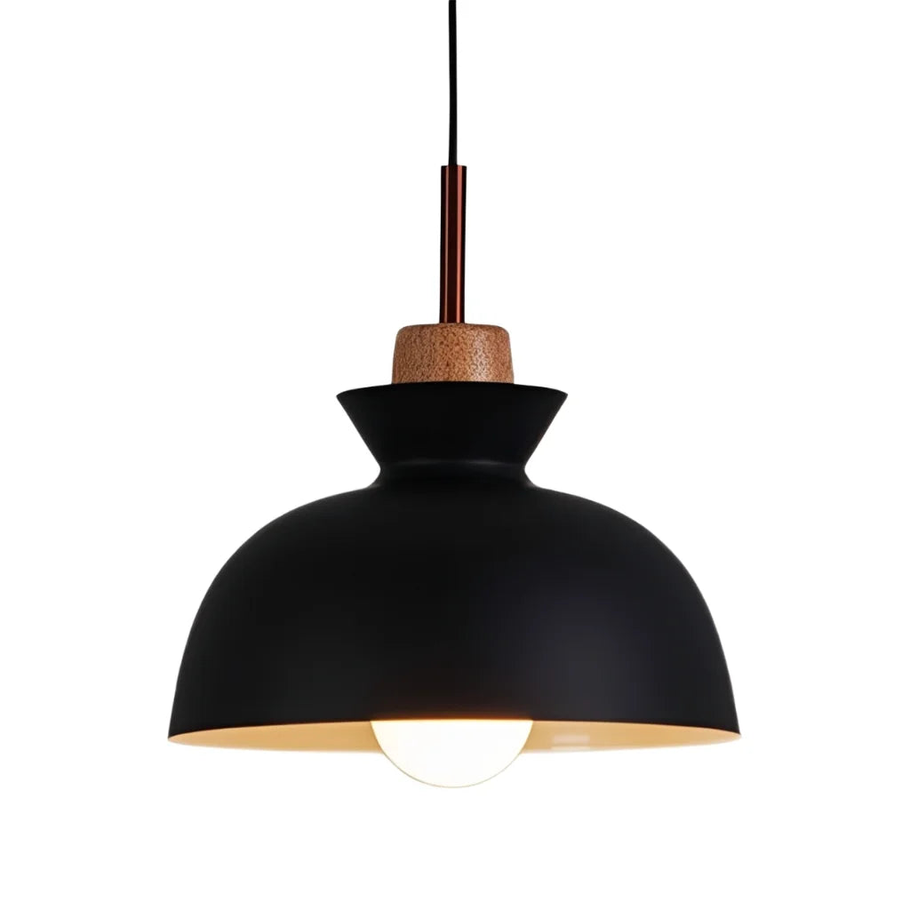 Hanglamp Scandinavisch met Houten Fitting en Metalen Kap