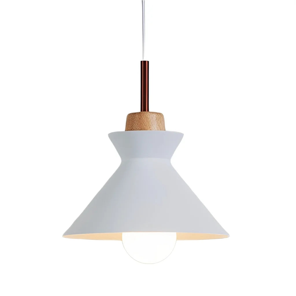 Hanglamp Scandinavisch met Houten Fitting en Metalen Kap