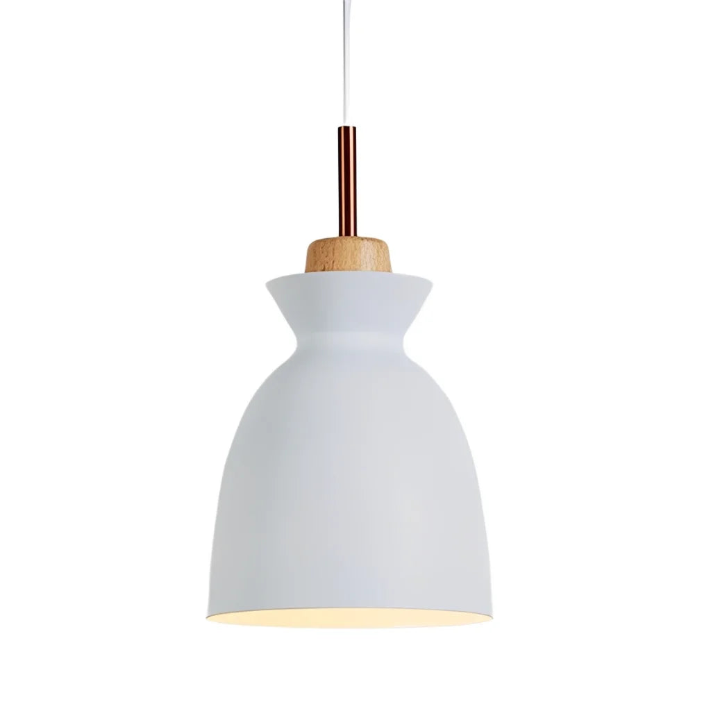 Hanglamp Scandinavisch met Houten Fitting en Metalen Kap