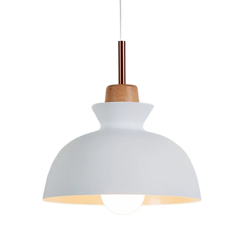 Hanglamp Scandinavisch met Houten Fitting en Metalen Kap
