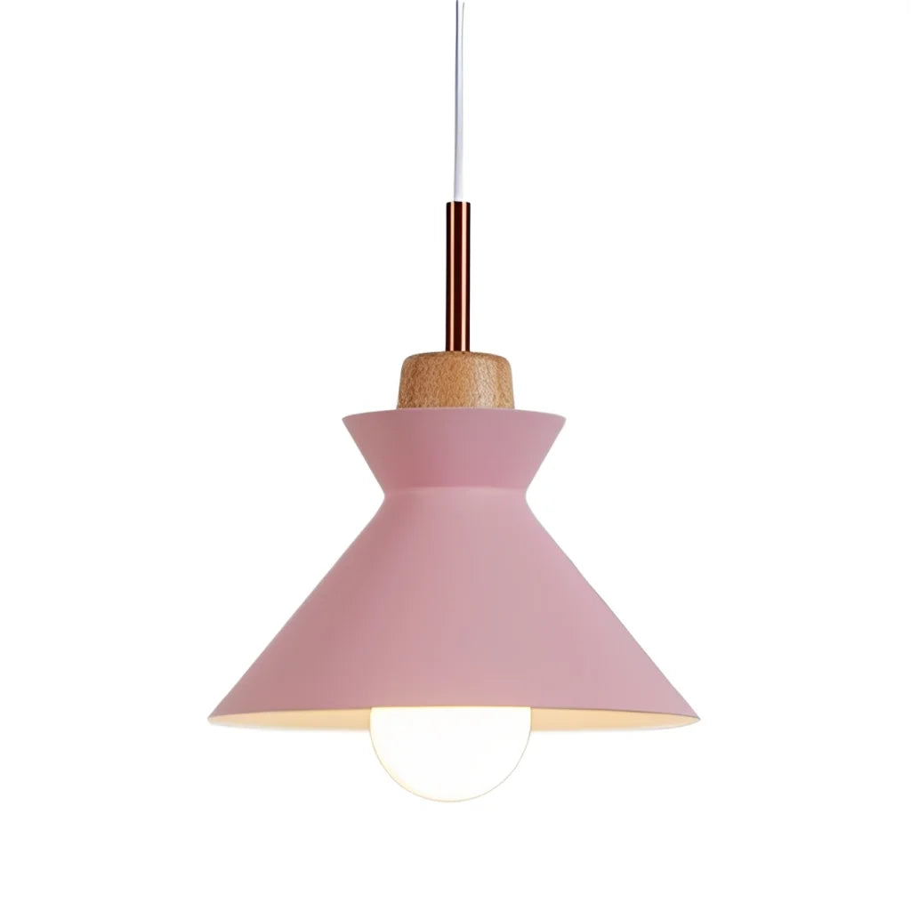 Hanglamp Scandinavisch met Houten Fitting en Metalen Kap